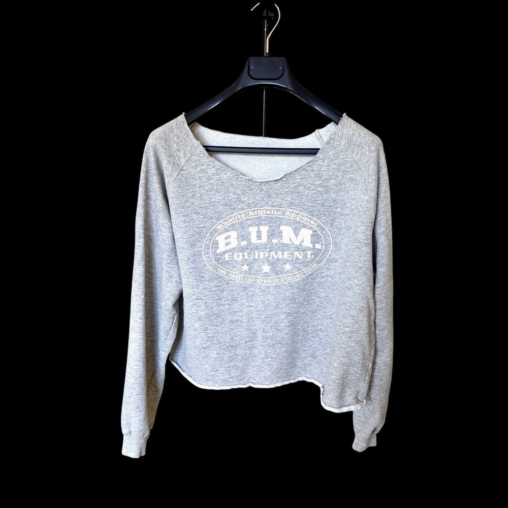 Vintage 90's BUM‎ Equipment Womens Medium Gray Crewneck Sweatshirt Distressed